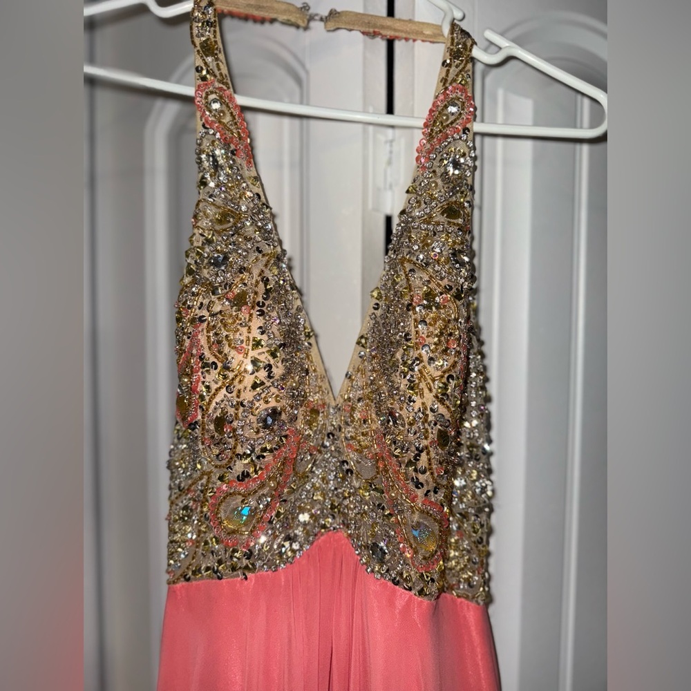 Night Moves Pink Sequin Embellished Prom Gown